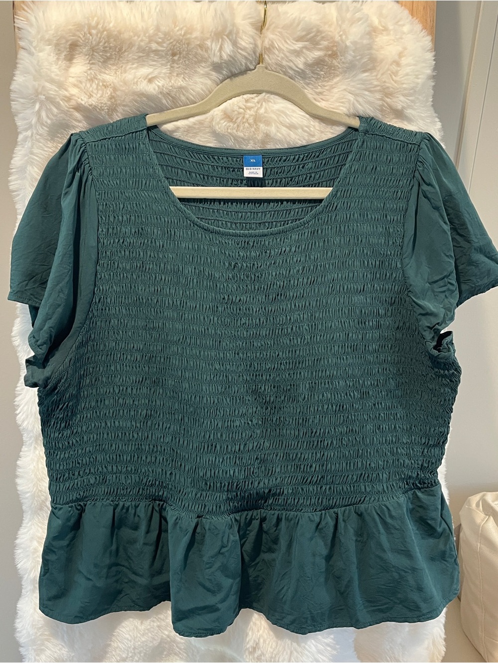 Old Navy Teal Smocked Peplum Short Sleeve Top
